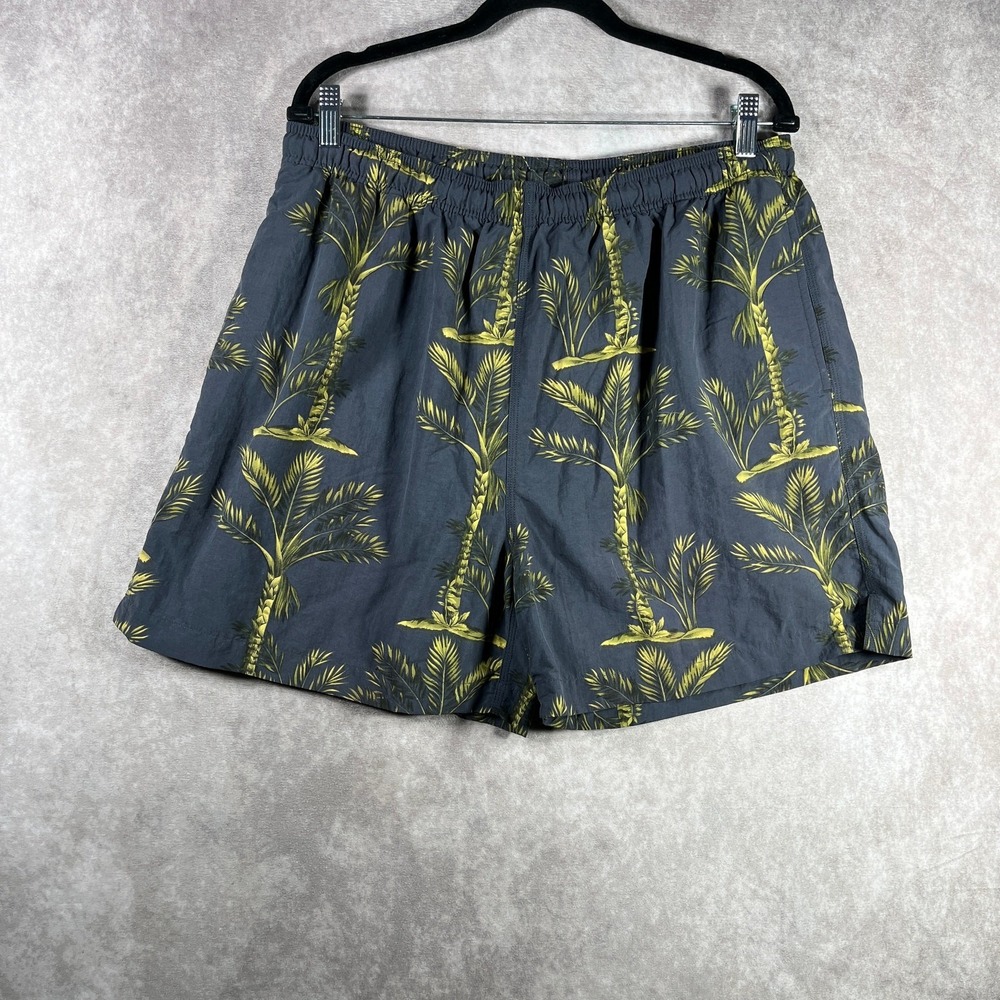 Vintage Tommy Bahama Swim Trunks Mens M Gray Green Palm Tree Print Mesh Lined